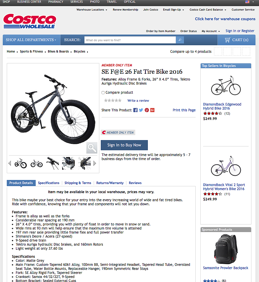 Bikes at costco warehouse store